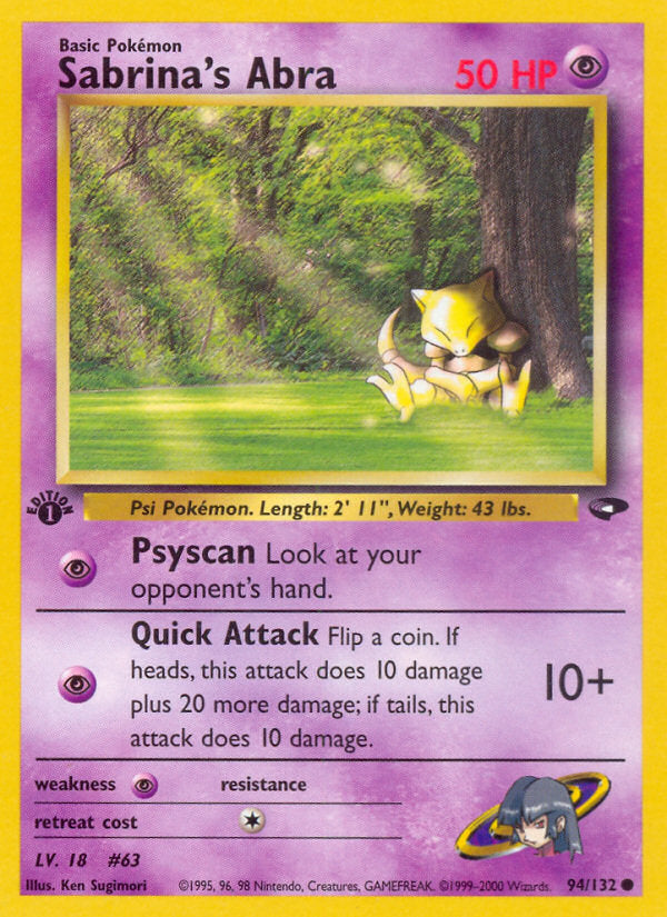 Gym Challenge Sabrina's Abra #94/132 first edition